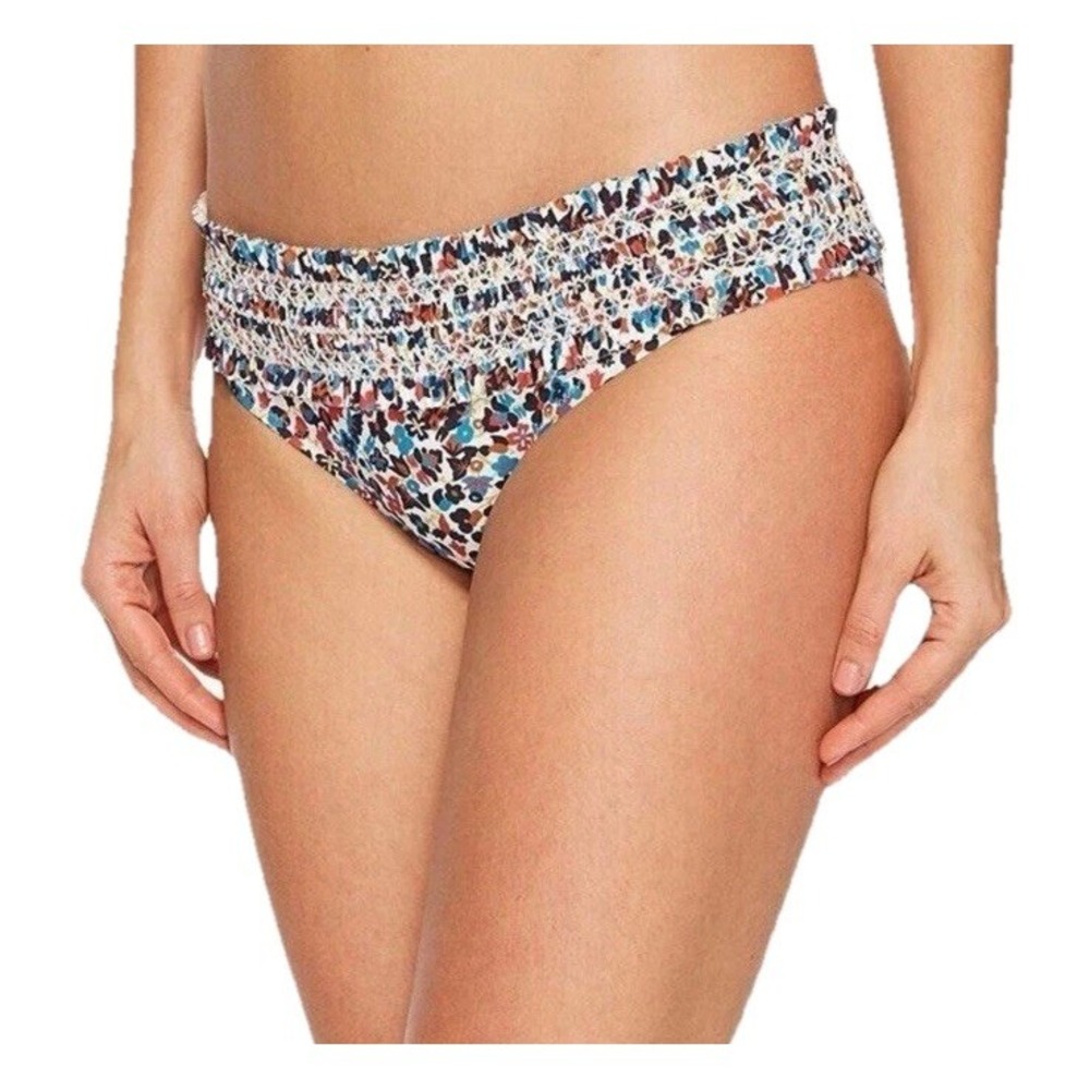 Tory Burch Costa Bikini Hipster Size Small White Floral Ruffle Elastic Edges